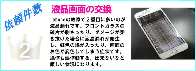 iphone修理依頼件数第２位は液晶破損、液晶漏れによる液晶交換です